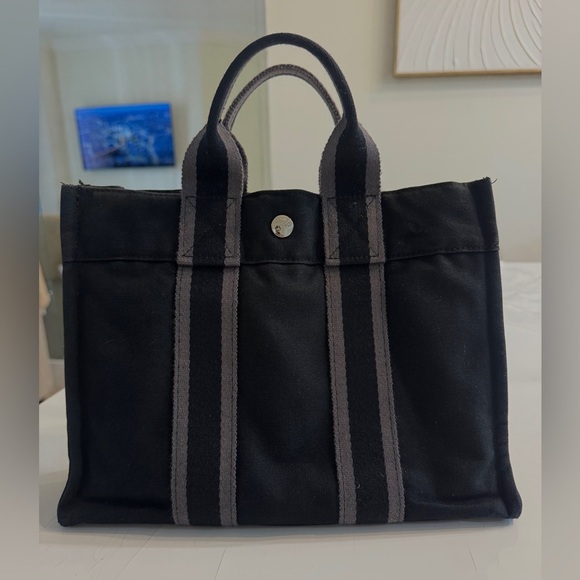 Hermes Handbags - Hermès Cotton Canvas Fourre-Tout in Black/Grey